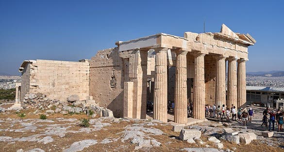 photo of view of The Προπύλαια Ακρόπολης, Athens, Greece.
