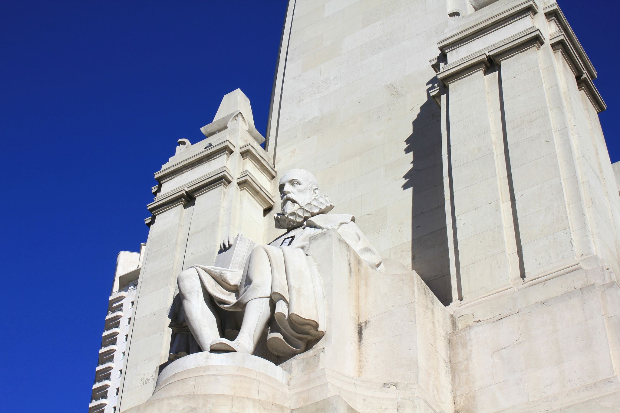 Photo of Miguel de Cervantes Saavedra writer monument in Madrid, Spain. Plaza Espana .