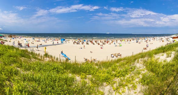 Popular Baltic sea beach on Usedom island in Swinoujscie, Poland