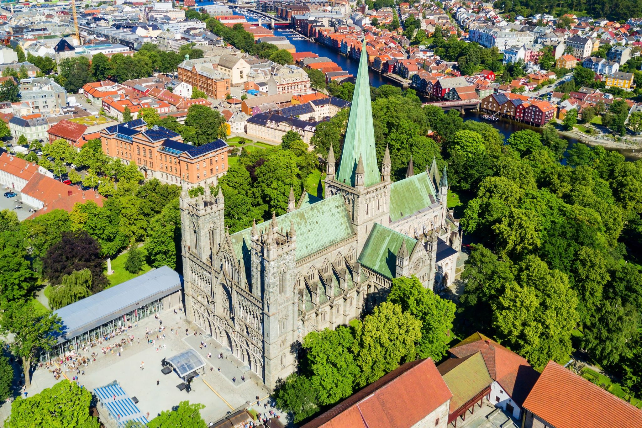 Photo of aerial view of the Nidaros Cathedral in Trondheim (old name of the city: Nidaros) is one of the most important churches in Norway.