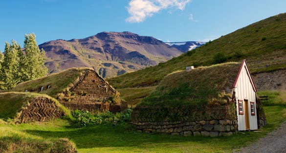 PHOTO OF Old traditional Icelandic farm with mossy roofs at Laufas.