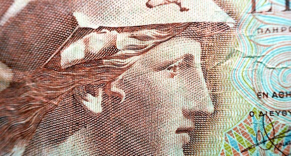 photo of view Portrait of Athena of Peiraeus in Archaeological Museum of Piraeus from obverse side of 100 one hundred Greek Drachmas Drachmai banknote currency issued 1978 in Greece.