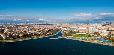 Aerial view from Moda Yogurtcu Park neighborhoods of Kadikoy, a large, populous, and cosmopolitan district in the Asian side of Istanbul, Turkey.