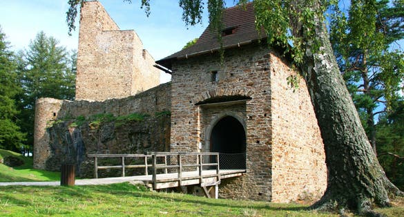 Photo of beautiful medieval castle Velhartice in Bohemian Forest ,Sumava mountains, Czech Republic.