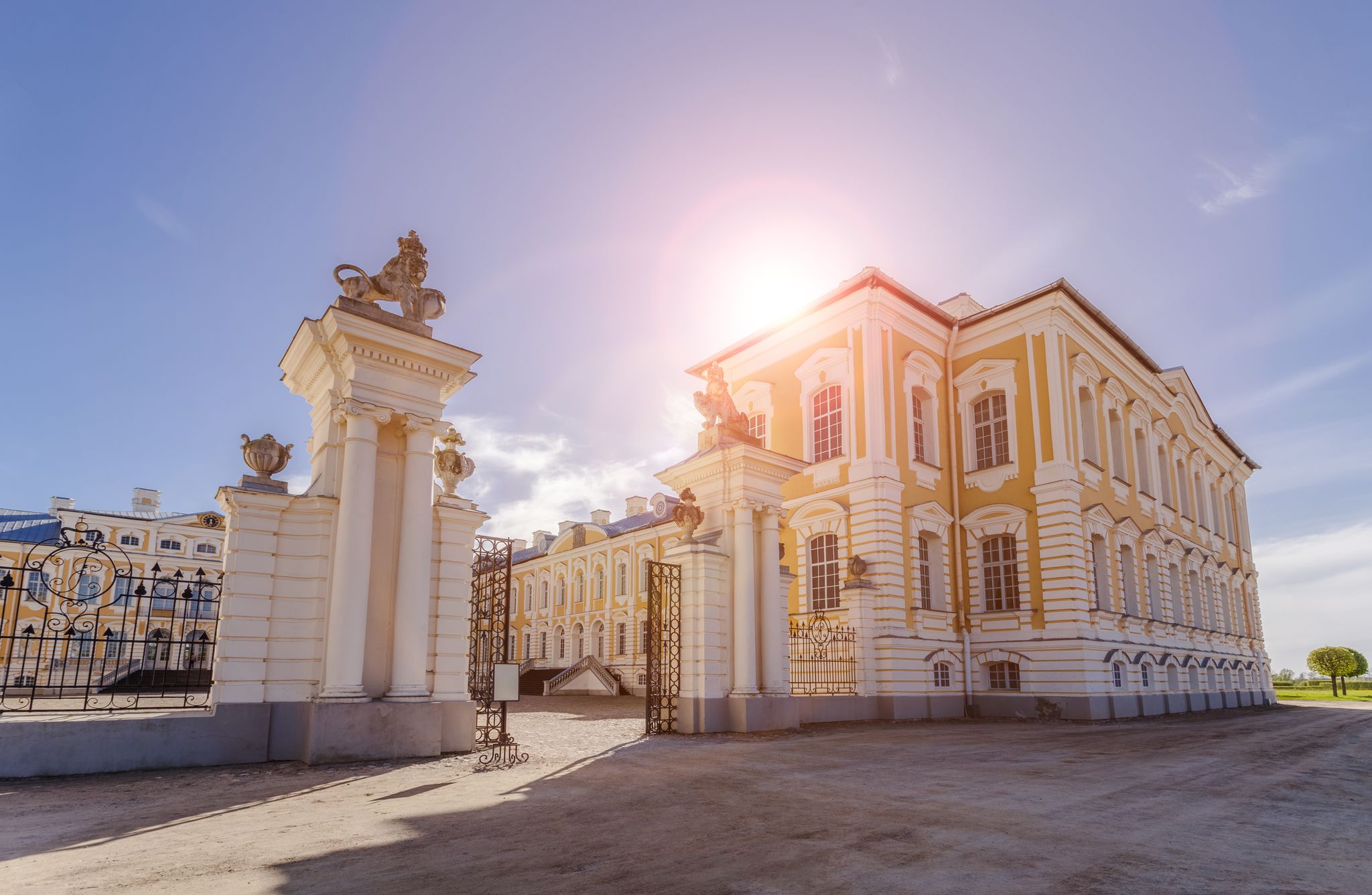 photo of main entrance of rundale palace - baroque style palace built for the dukes of courland and is one of the major tourist destinations in Latvia.
