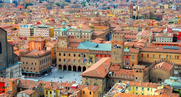 Photo of Bologna main square aerial view from Asinelli tower.