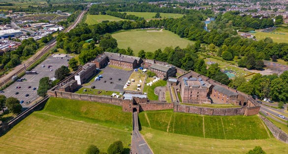 Photo of aerial view of Carlisle castle in Carlisle, Cumbria, England.