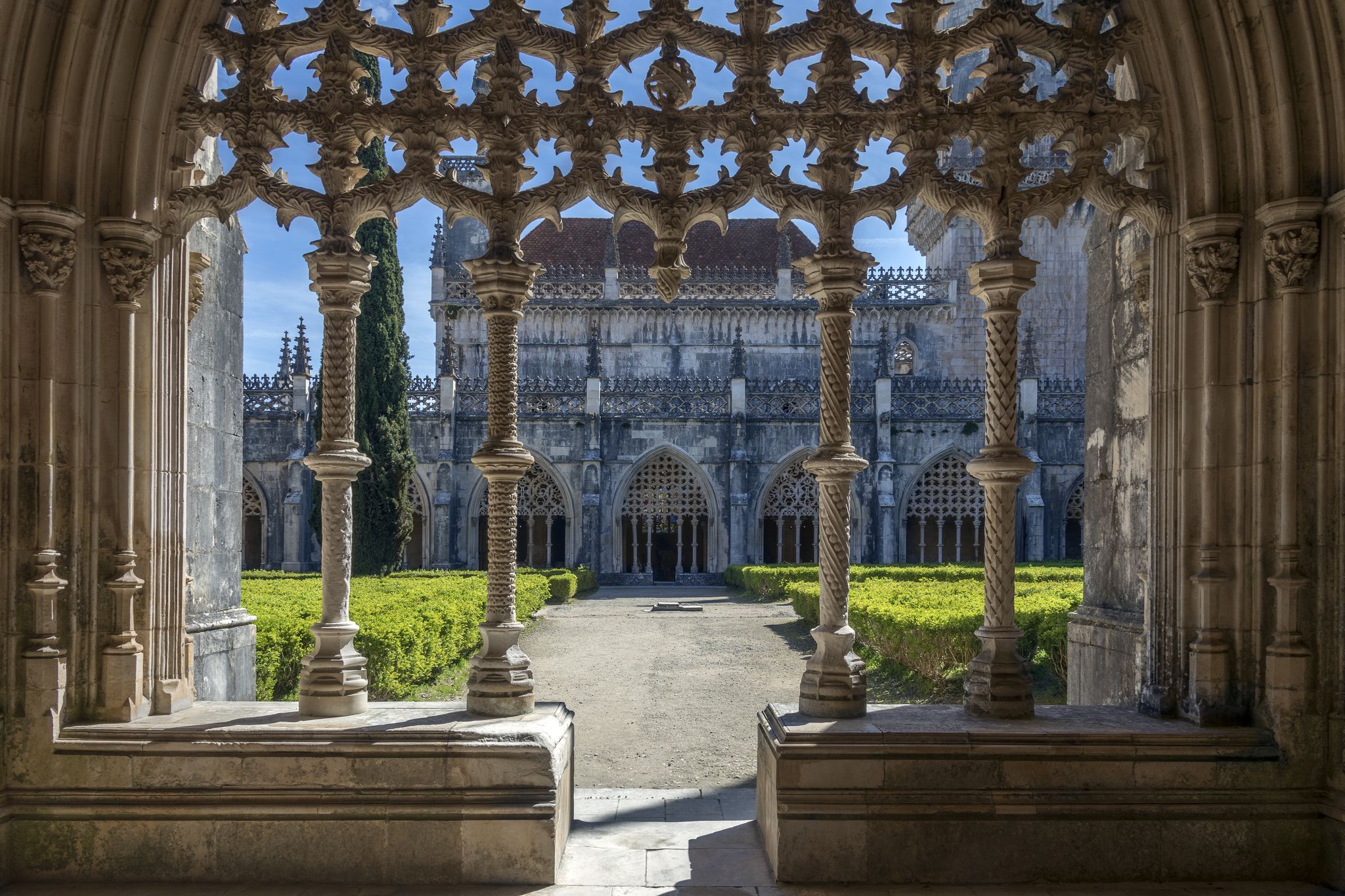 Photo of cloisters in the Monastery of Batalha, a Dominican convent in the town of Batalha, in the Centro Region of Portugal.