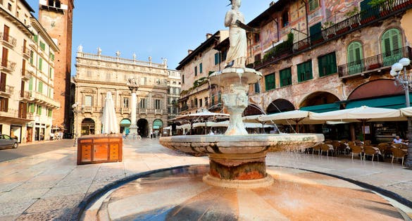 PHOTO OF View of the Piazza delle Erbe in center of Verona city, Italy .