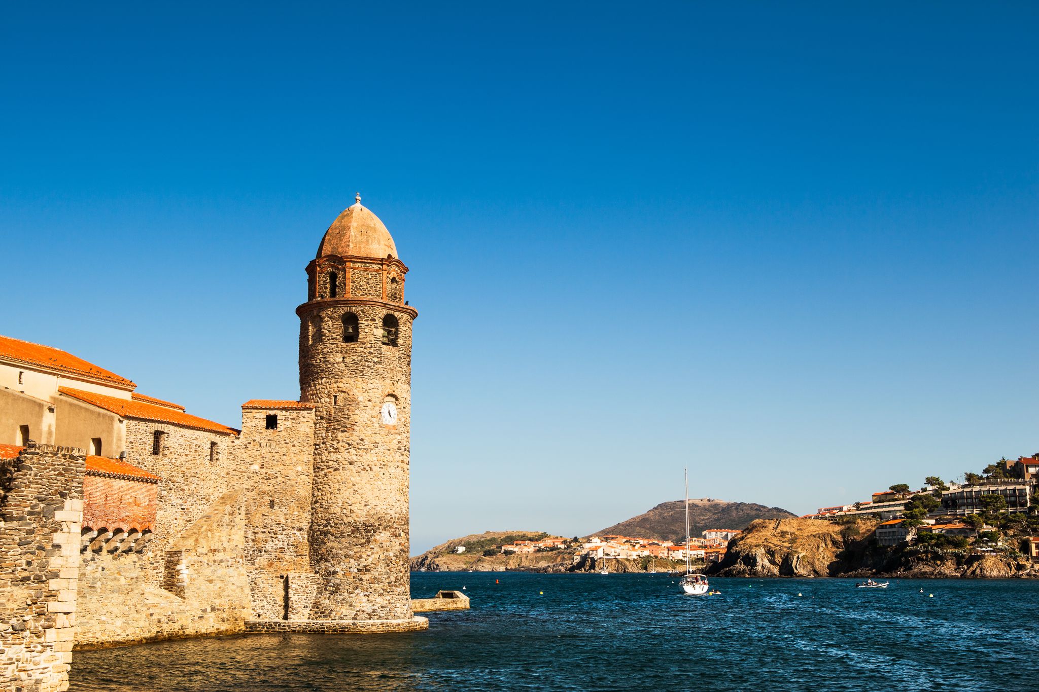 Photo of aerial view of Collioure, beautiful coastal village in the south of France.
