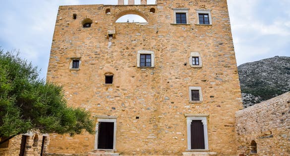 photo of view of17th century Bazeos Tower near Sangri, Naxos I Greece.sland, Greece,