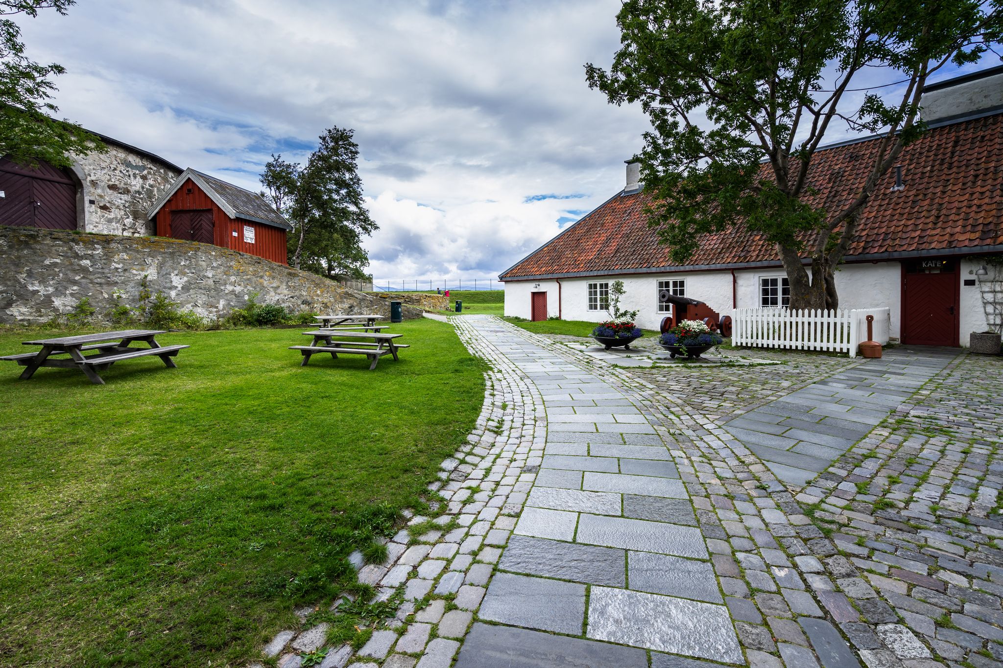 Courtyard of Munkholmen island, a small isletnear Trondheim city and a popular tourist destination, Norway