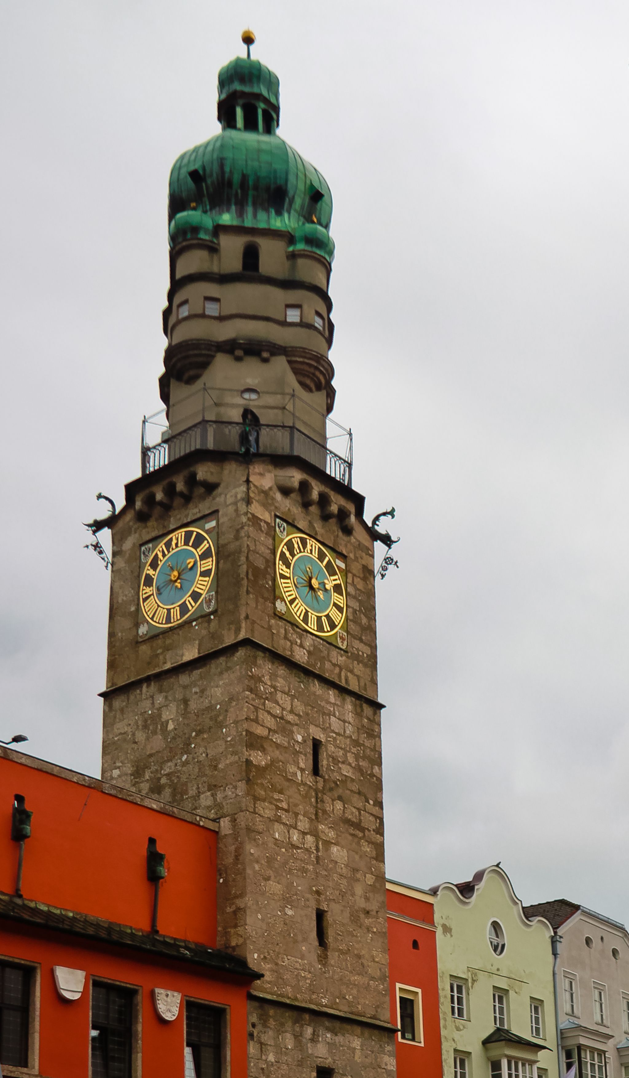 photo of view of Vertical view of Stadtturm (city tower) in old town of Innsbruck Austria.