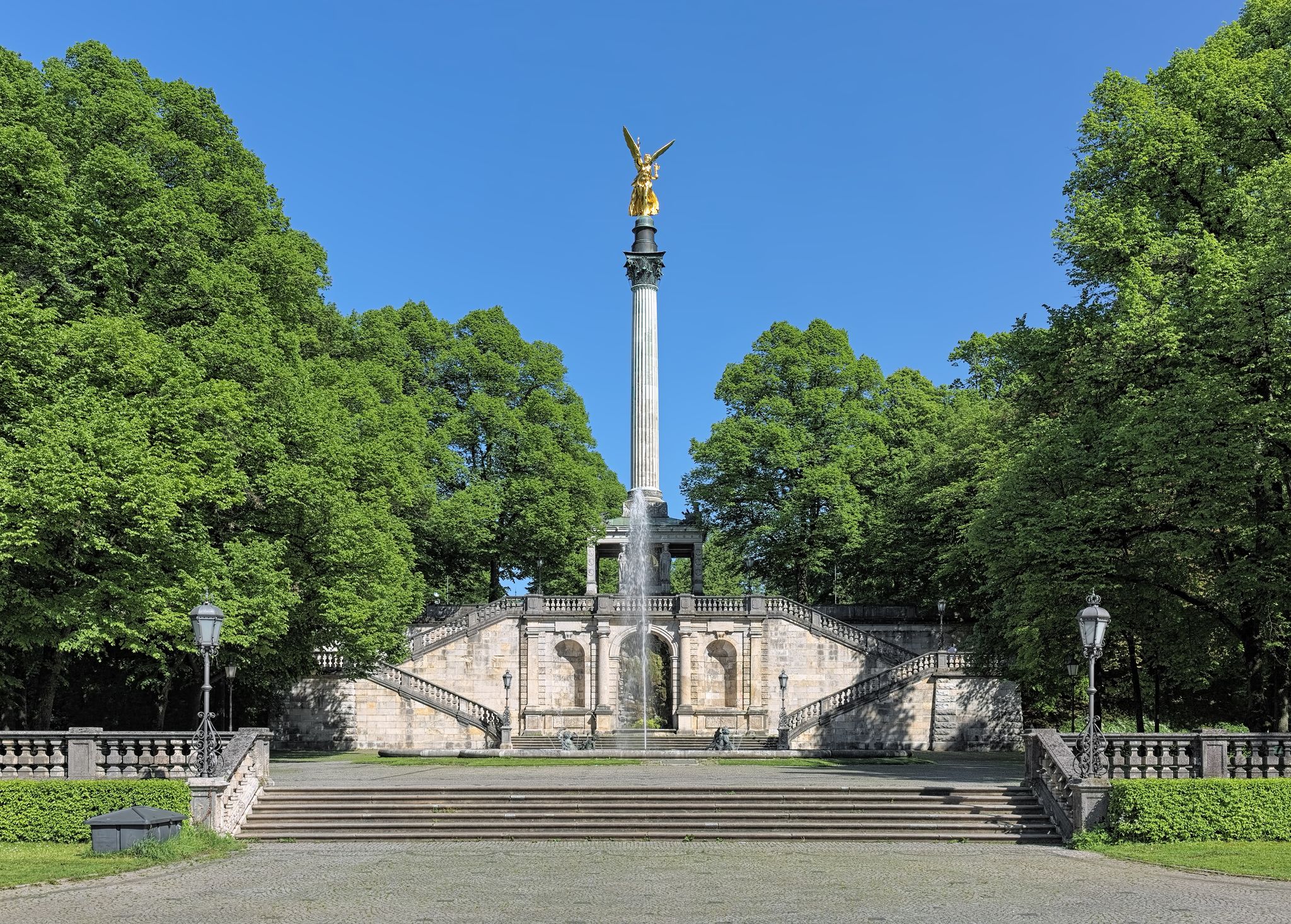 photo of view of Angel of Peace monument in Munich, Germany. The foundation stone was laid in 1896 to commemorate the 25 peaceful years after the Franco-German war of 1870-1871. The monument was unveiled in 1899.,Munich germany.