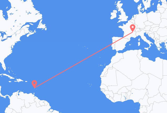 Saint Lucia to Lyon