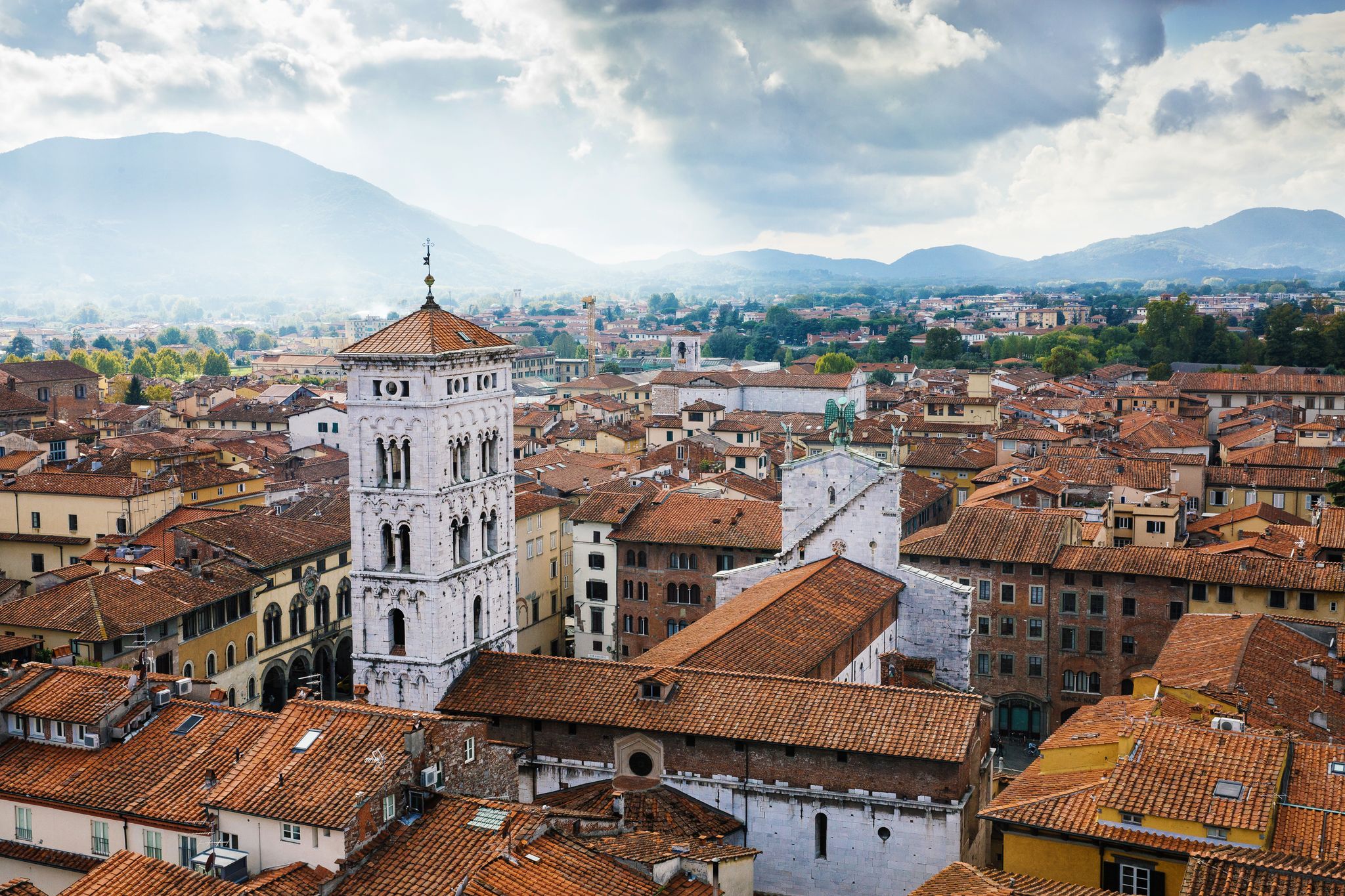 photo of view of Scenic view of St. Michael Church (Chiesa di San Michele in Foro) from above, Lucca, Italy