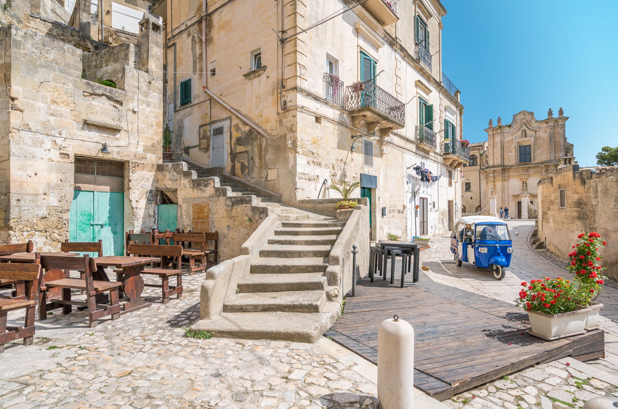 Scenic view of the "Sassi" district in Matera, in the region of Basilicata, in Southern Italy.