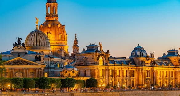 photo of view of Sunset view of the Academy of Fine Arts and Frauenkirche at Dresden, Germany.