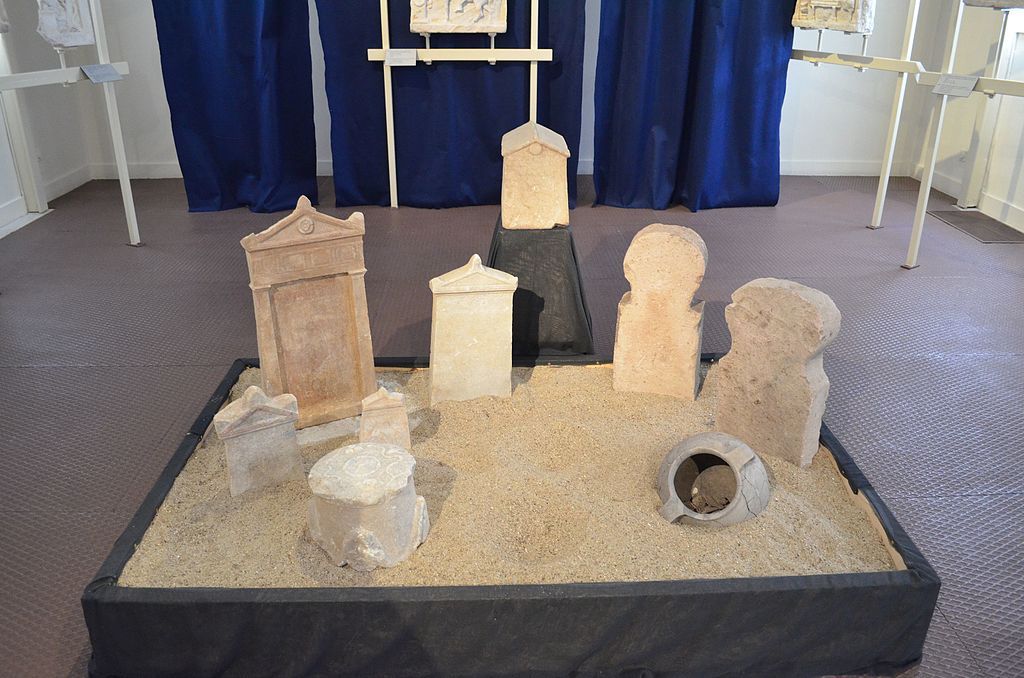 photo of view Verschiedene antike Grabsteine, Mytilene, Greece.