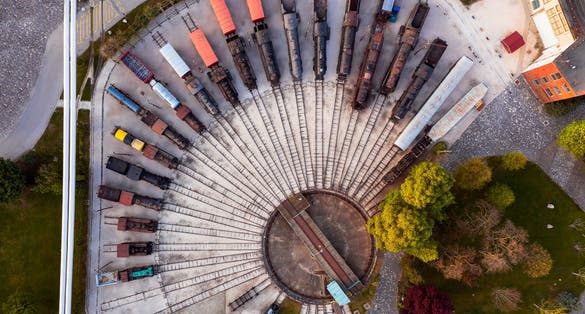 photo of Europe hungary Budapest. Old train cemetery and museum. Aerial photos about an abandoned place. There are much old rust train.