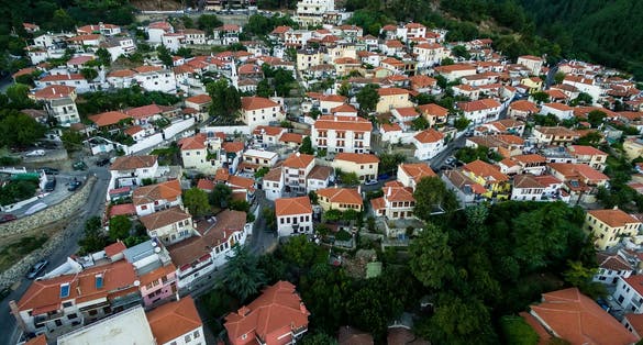photo of aerial view the old town of Xanthi city in northern Greece.