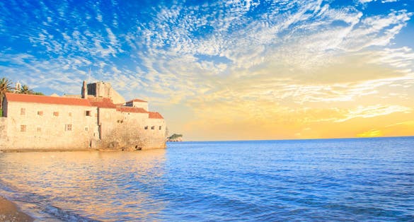 Photo of beautiful view of the beach of Budva in evening, Budva, Montenegro.