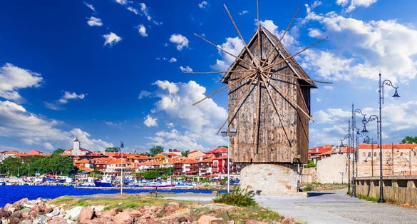 Photo of  old windmill in the ancient town of Nessebar, Burgas.