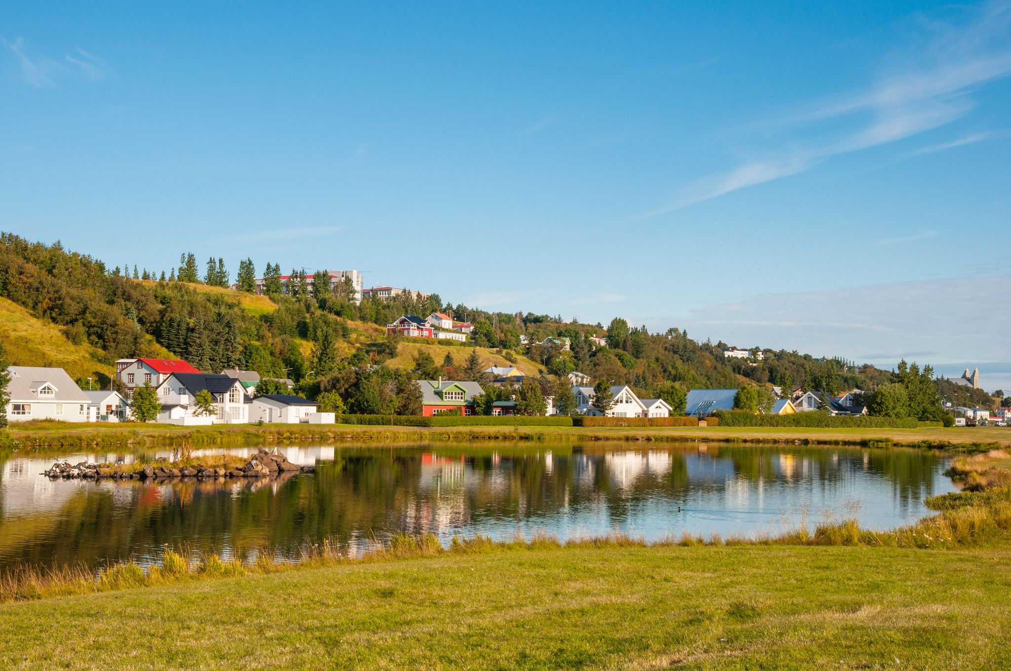 Buildings in old part of Akureyri city in Iceland