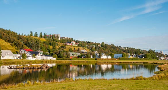 Buildings in old part of Akureyri city in Iceland