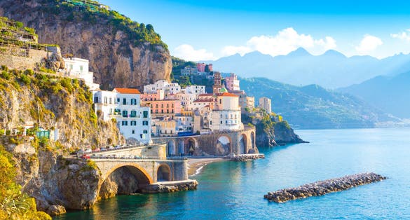 Photo of Morning view of Amalfi cityscape on coast line of mediterranean sea, Italy.