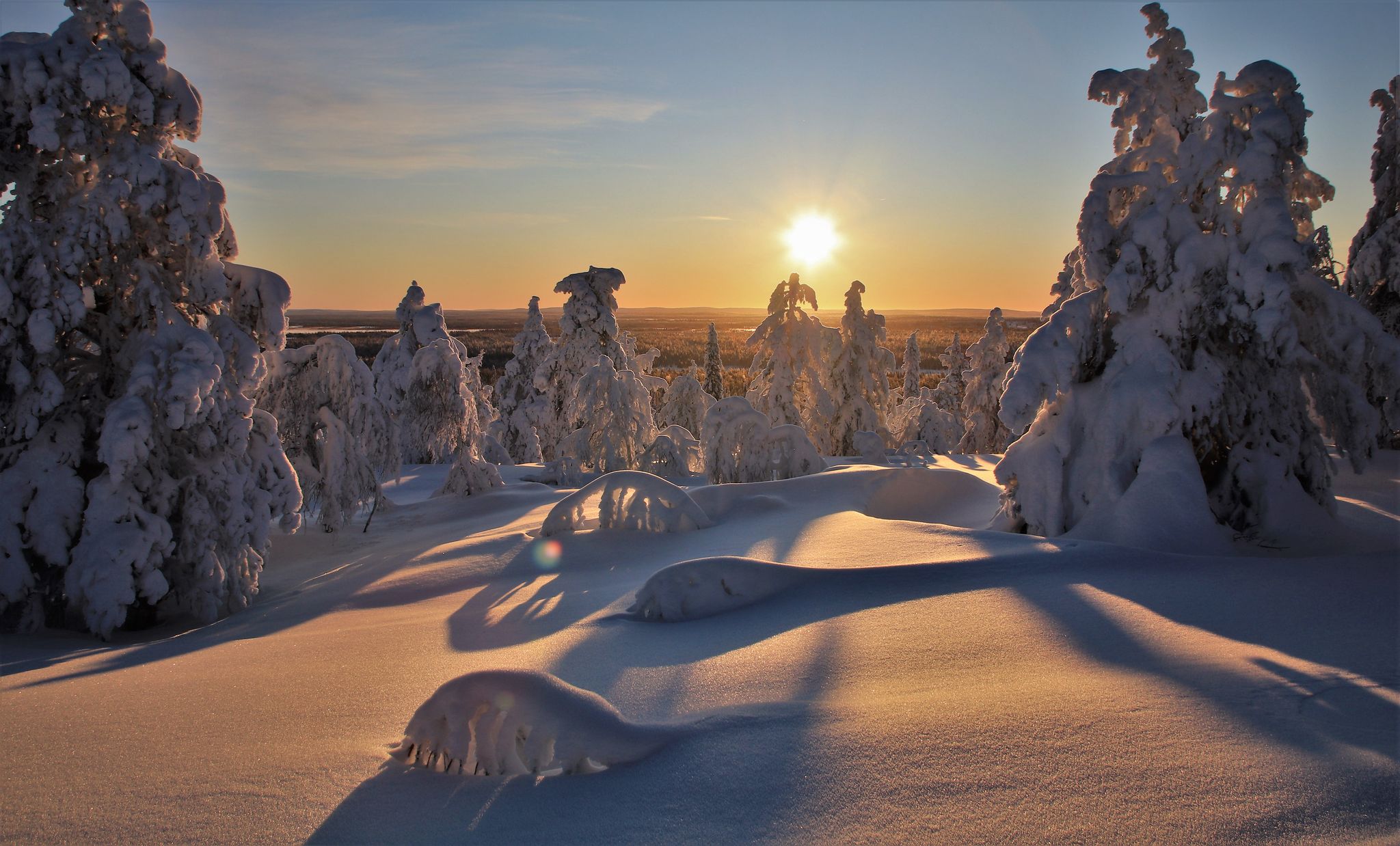 Photo of beautiful winter landscape of Luosto in finish Lapland, Finland.