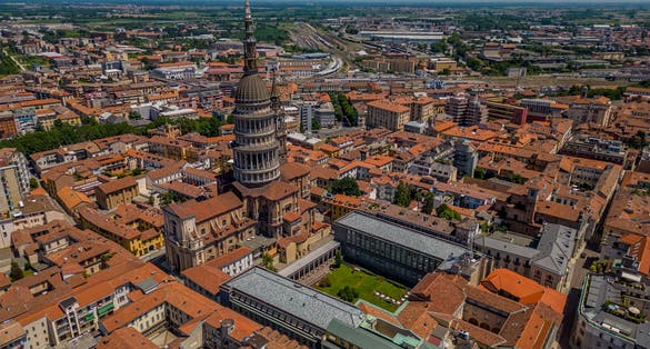 Top view Landmark of the city of Novara, Italy, Piedmont. Basilica of San Gaudenzio.