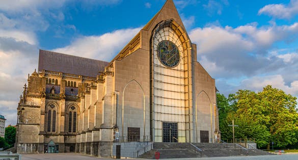 photo of view  of Lille Cathedral Basilica of Notre Dame de la Treille Roman Catholic church Neo-Gothic architecture style building in Lille city historical center, French Flanders, Nord department, Northern France