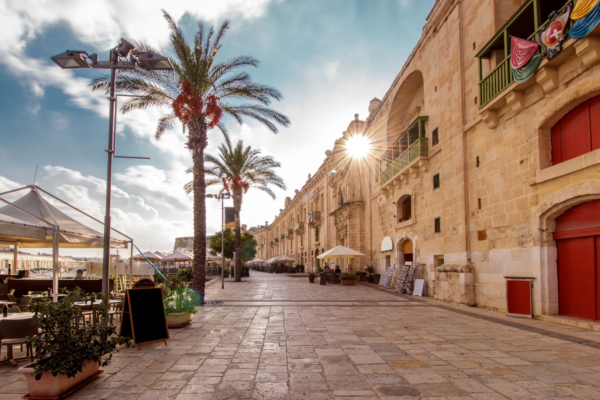 Photo of Valletta waterfront in Malta on a sunny day.