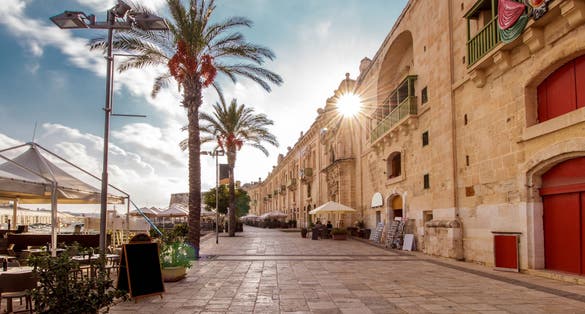 Photo of Valletta waterfront in Malta on a sunny day.