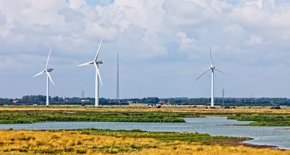 PHOTO OF VIEW OF Near Esbjerg, Denmark is a very big wind turbine farm, Esbjerg, Denmark.