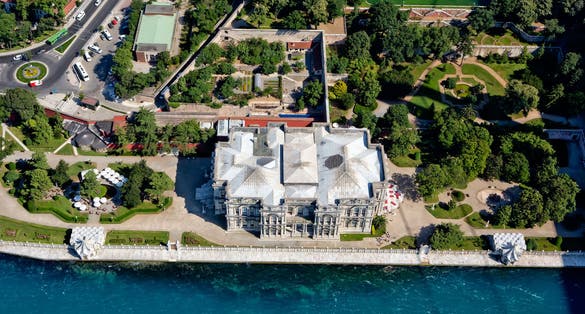 photo of aerial view of the Beylerbeyi Palace on Asian coastline Bosporus Strait in Istanbul, Turkey. Beylerbeyi meaning 'Lord of Lords'.