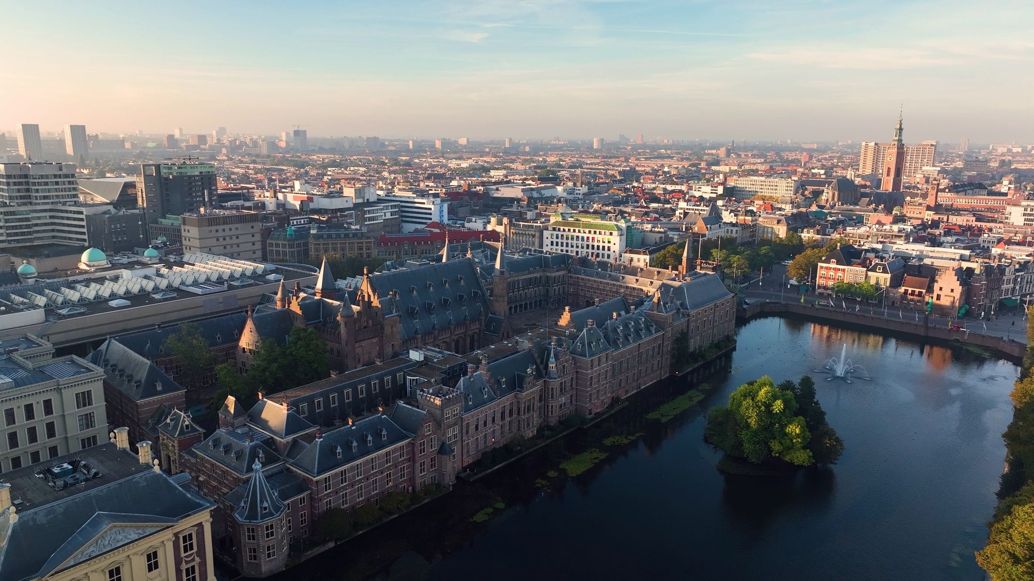 photo of the Binnenhof in The Hague in an aerial shot. Netherlands.