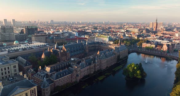 photo of the Binnenhof in The Hague in an aerial shot. Netherlands.