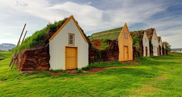 PHOTO OF Old traditional Icelandic farm with mossy roofs - Glaumber.