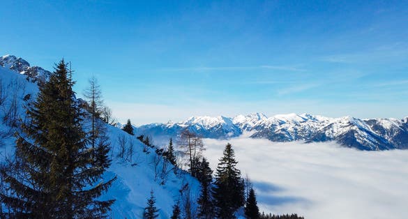 Photo of view of misty valley at Garmisch Partenkirchen, Germany.