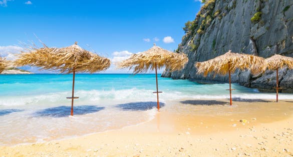 Photo of beautiful sunny day in Xigia beach, Zakynthos Island, Greece.