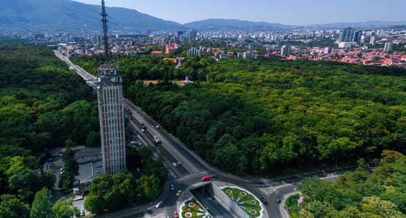 Photo of aerial view of Sofia, Bulgaria.