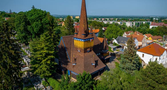 photo of view The wooden church of Miskolc city is a unique worship place. The temple built only of wood., Miskolc, Hungary.