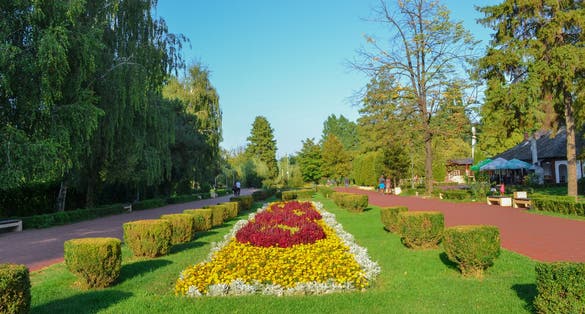 PITESTI, Romania - Colorful park strand with flowers