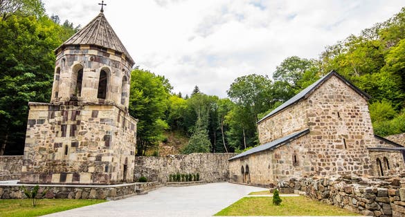 Photo of Mtsvane Monastery and bell tower near Batumi Georgia.