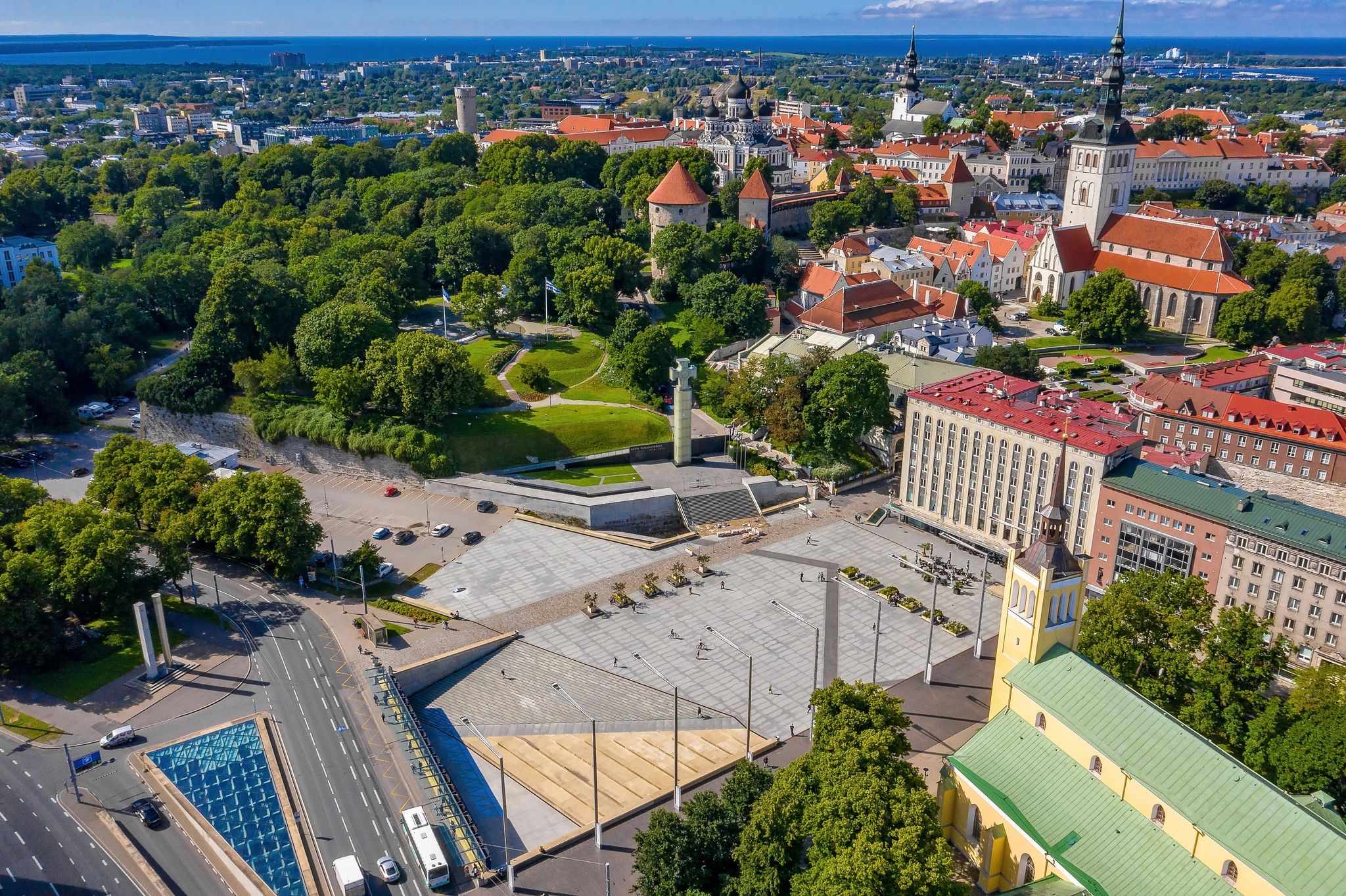 Photo of aerial view of the Freedom square in Tallinn, Estonia.