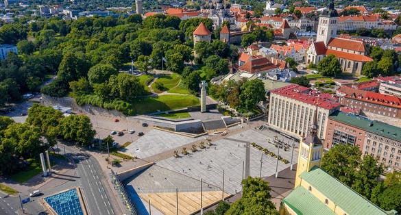 Photo of aerial view of the Freedom square in Tallinn, Estonia.