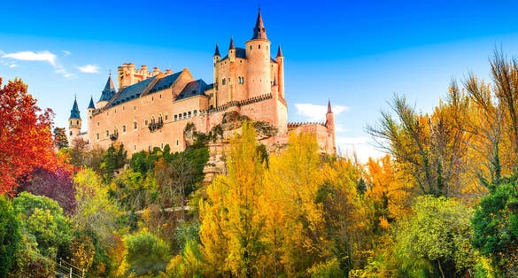 photo of Segovia, Spain. Alcazar of Segovia, built on a rocky crag, built in 1120. Castilla y Leon.