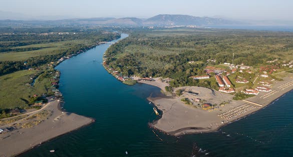 Photo of the special hotel for nudists on isolated island of Ada Bojana, Montenegro.